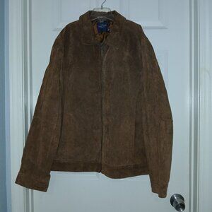 Classic Rugged Mens Brown Genuine Leather Suede Lined Sz L 42 44 Full Zip